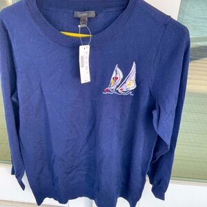 J.Crew lightweight sweater with sailboat accents. Size L. NWT